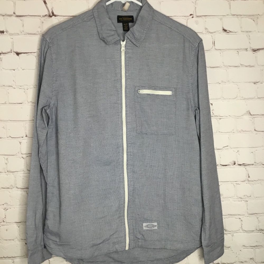 CPO Provisions Men’s Gray 100% Cotton Textured Long Sleeve Full Zip‎ Shirt XS-TP